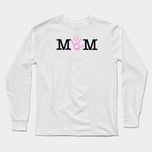 MOM text. Baby hand print with heart. Long Sleeve T-Shirt